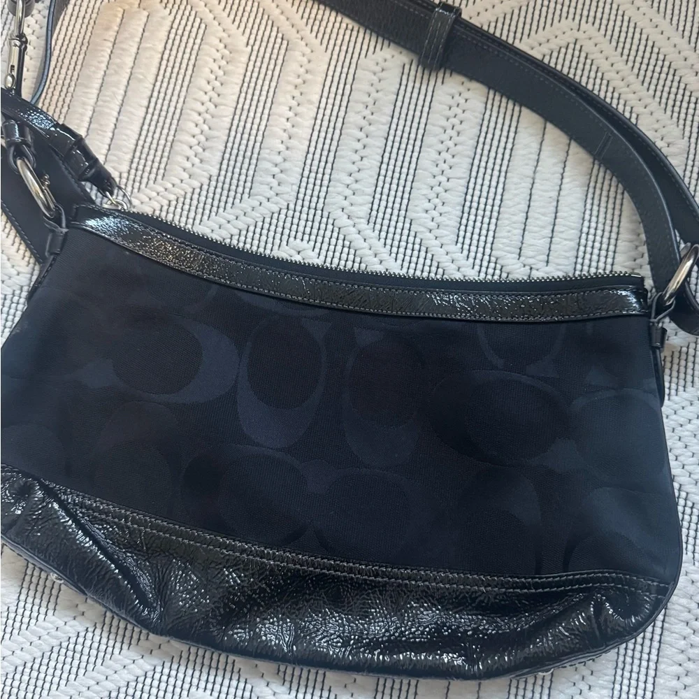 Coach Black Signature Canvas and Patent Leather Shoulder Bag​​